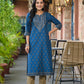 Juniper Blue Ethnic Motif Printed Cotton Kurta - Swadesiicart