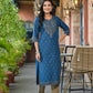 Juniper Blue Ethnic Motif Printed Cotton Kurta - Swadesiicart