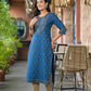 Juniper Blue Ethnic Motif Printed Cotton Kurta - Swadesiicart