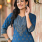 Juniper Women's Blue Ethnic Motif Printed Cotton Kurta - Swadesiicart