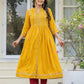 Juniper Mustard Floral Printed Cotton Kurta With Thread Work & Lace - Swadesiicart