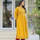Juniper Mustard Floral Printed Cotton Kurta With Thread Work & Lace - Swadesiicart