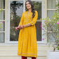 Juniper Mustard Floral Printed Cotton Kurta With Thread Work & Lace - Swadesiicart
