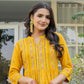 Juniper Women's Mustard Floral Printed Cotton Kurta With Thread Work & Lace - Swadesiicart