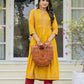 Juniper Women's Mustard Floral Printed Cotton Kurta With Thread Work & Lace - Swadesiicart