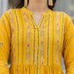 Juniper Women's Mustard Floral Printed Cotton Kurta With Thread Work & Lace - Swadesiicart