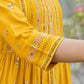 Juniper Women's Mustard Floral Printed Cotton Kurta With Thread Work & Lace - Swadesiicart