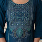 Juniper Blue Viscose Geometric Printed Kurta with Ethnic Motifs & Thread Work - Swadesiicart