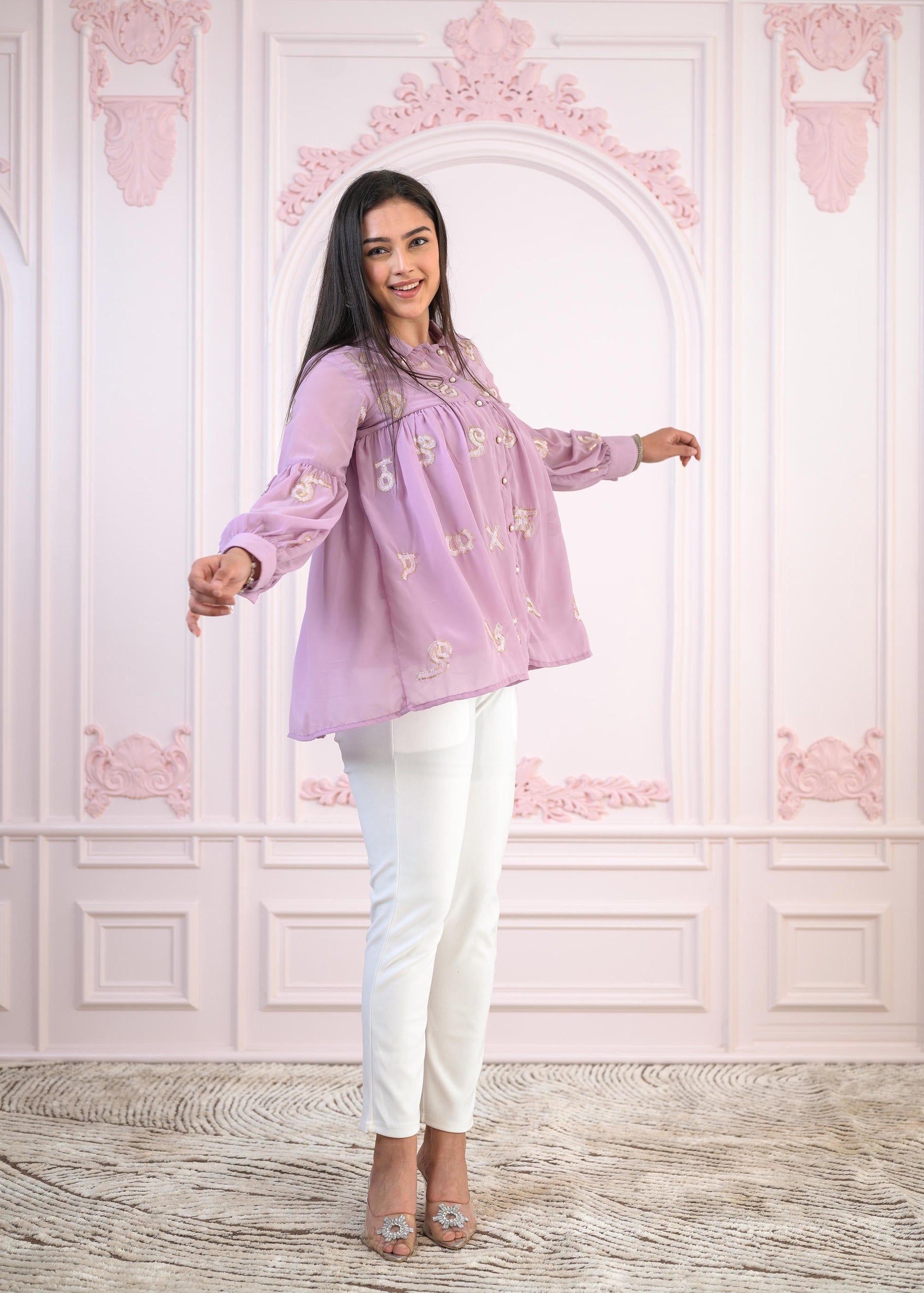 Juniper Lavender Embroidered Cotton Kurta with Pant - Swadesiicart