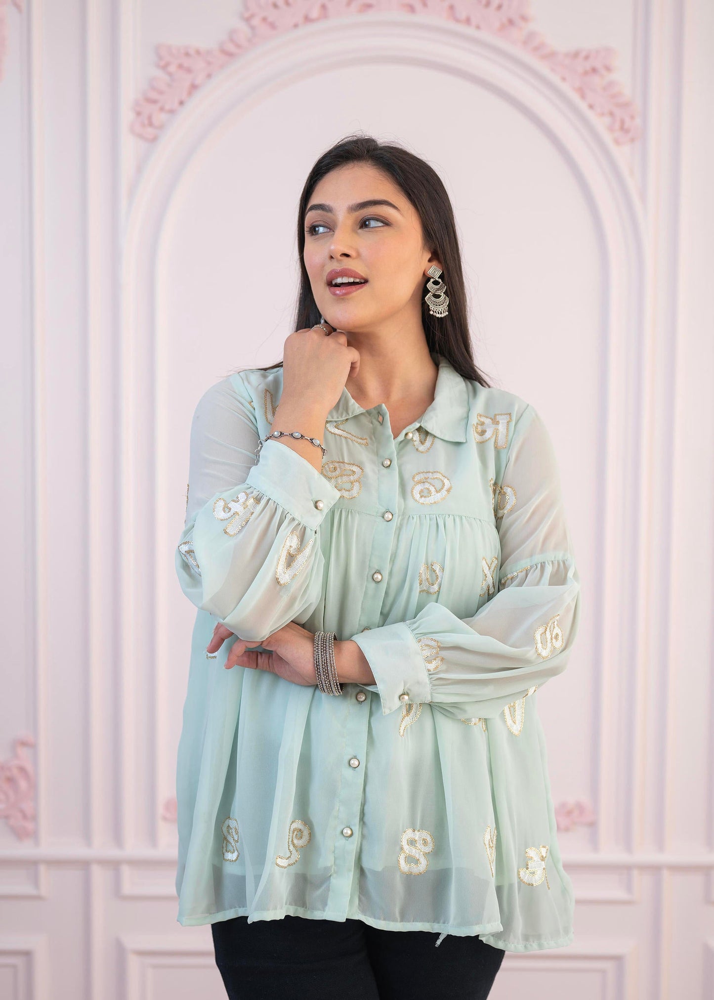 Juniper Mint Embroidered Cotton Kurta With Pant - Swadesiicart