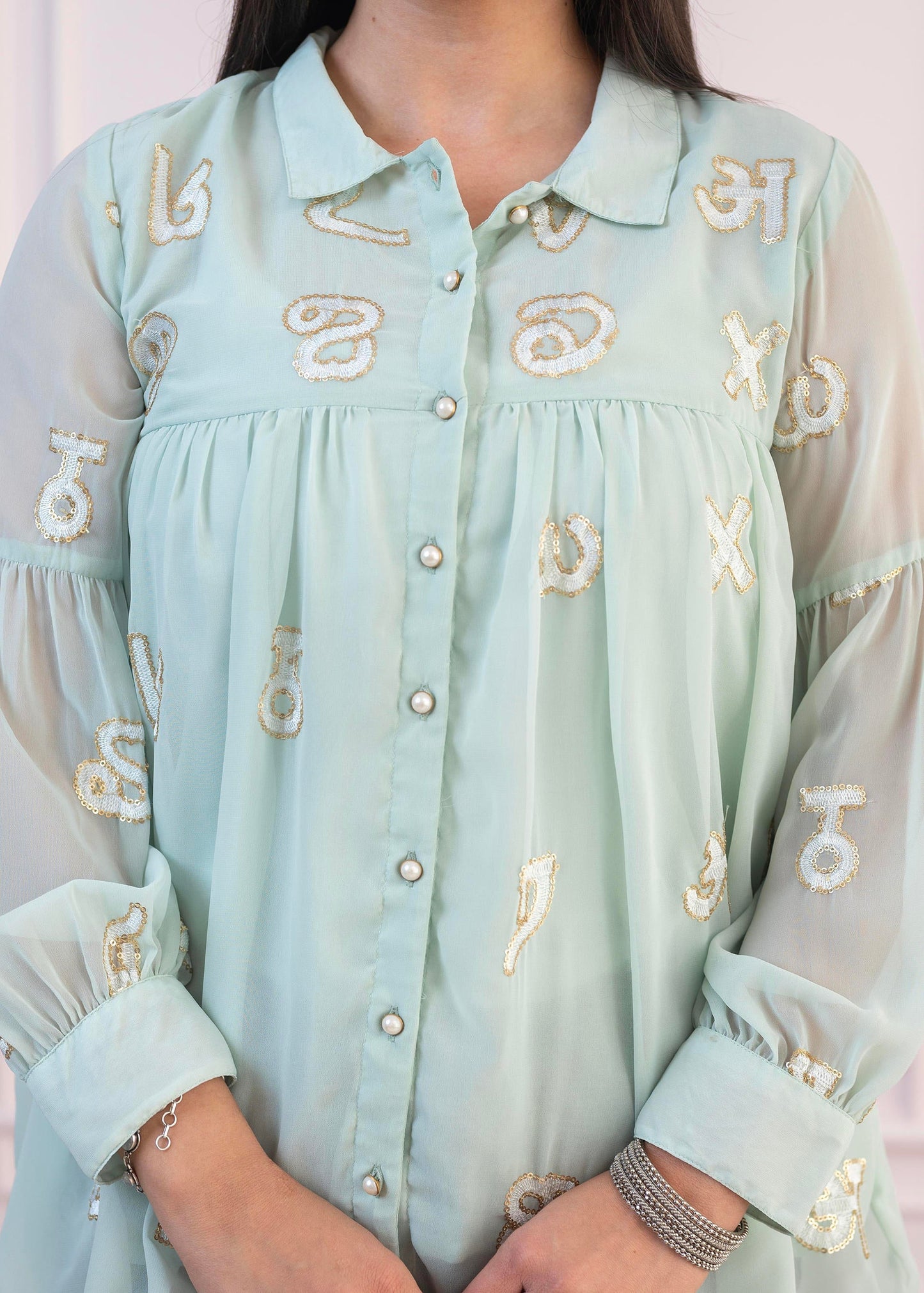 Juniper Mint Embroidered Cotton Kurta with Pant - Swadesiicart