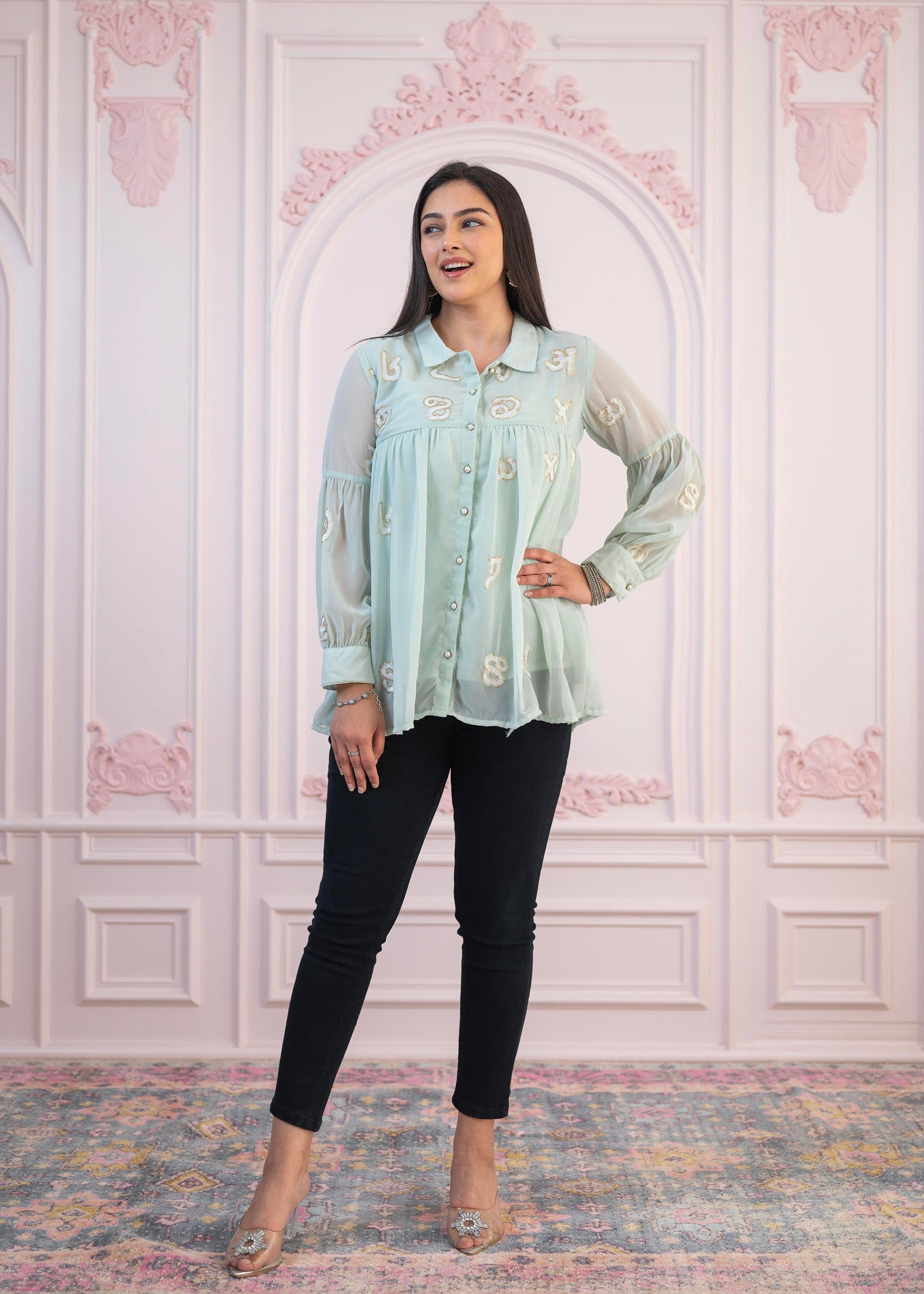 Juniper Mint Embroidered Cotton Kurta with Pant - Swadesiicart