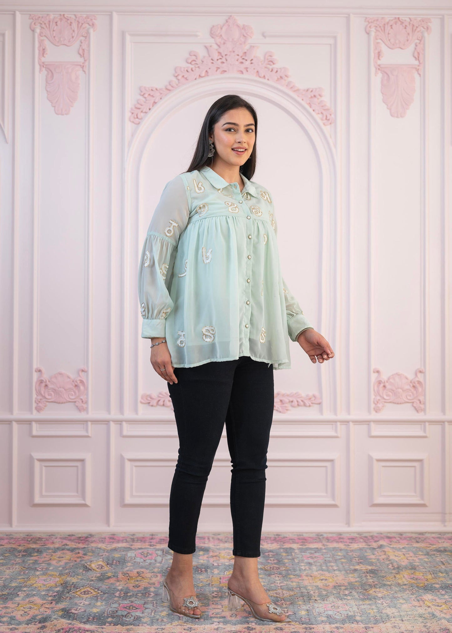 Juniper Mint Embroidered Cotton Kurta with Pant - Swadesiicart