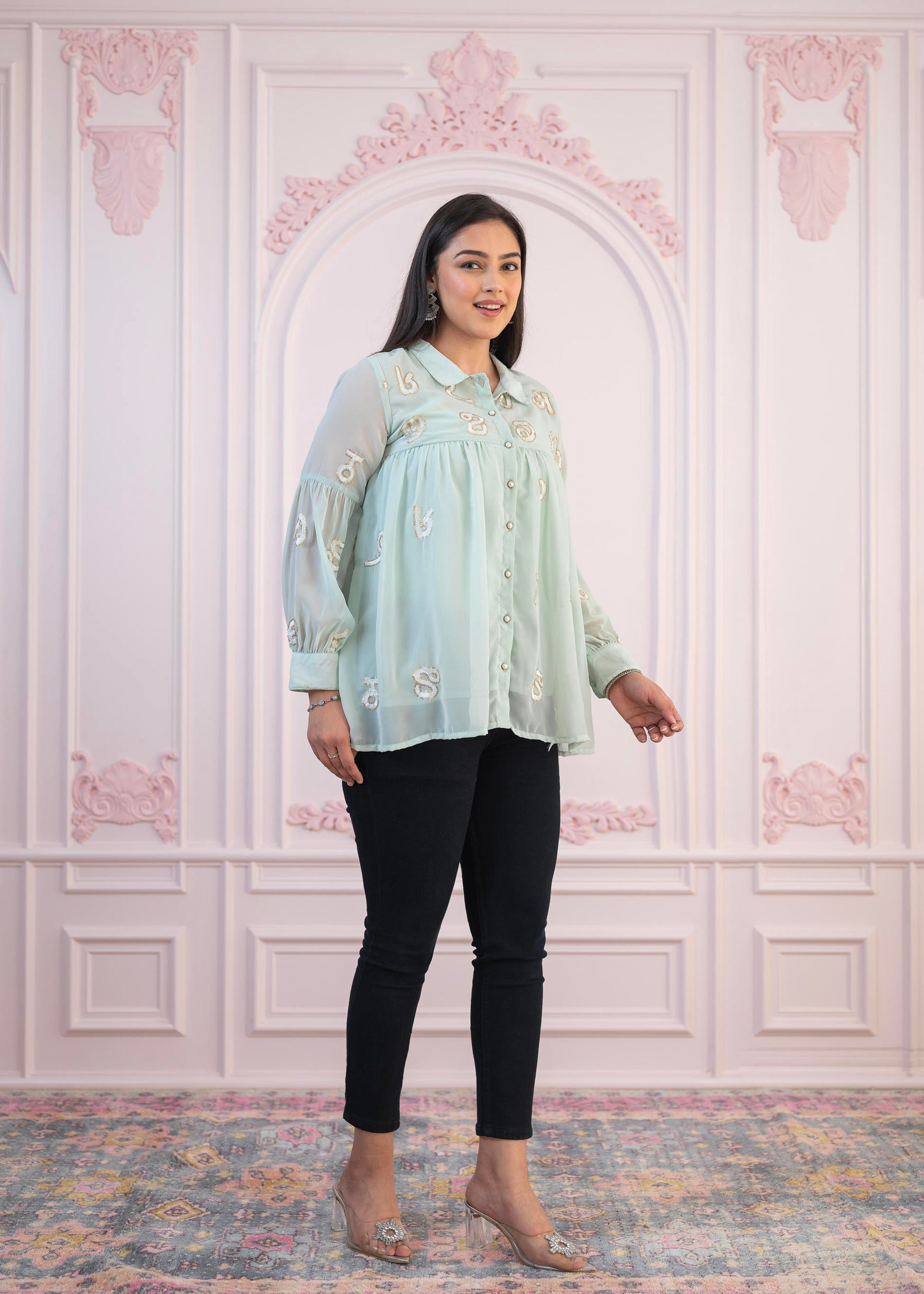 Juniper Mint Embroidered Cotton Kurta with Pant - Swadesiicart