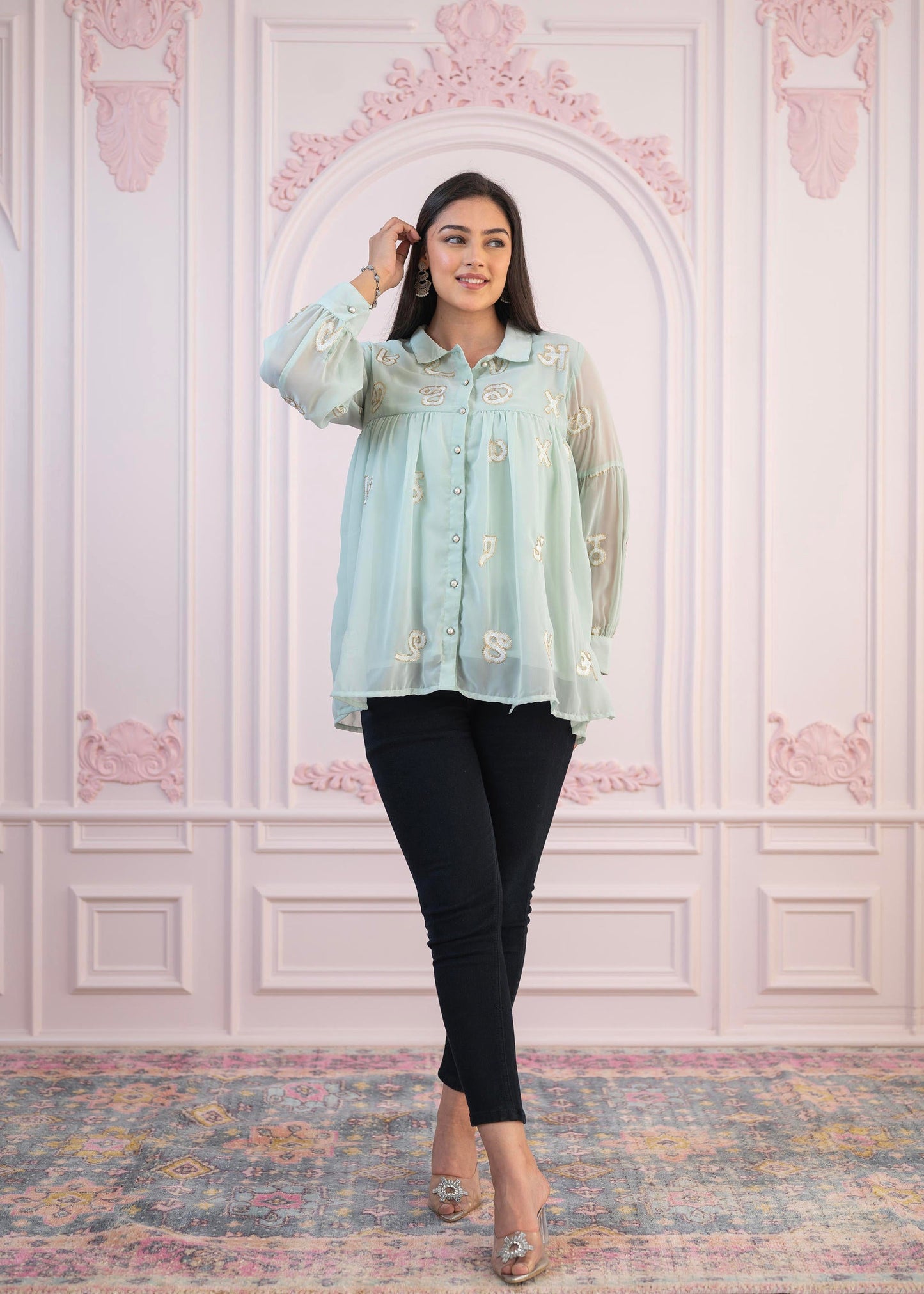 Juniper Mint Embroidered Cotton Kurta with Pant - Swadesiicart