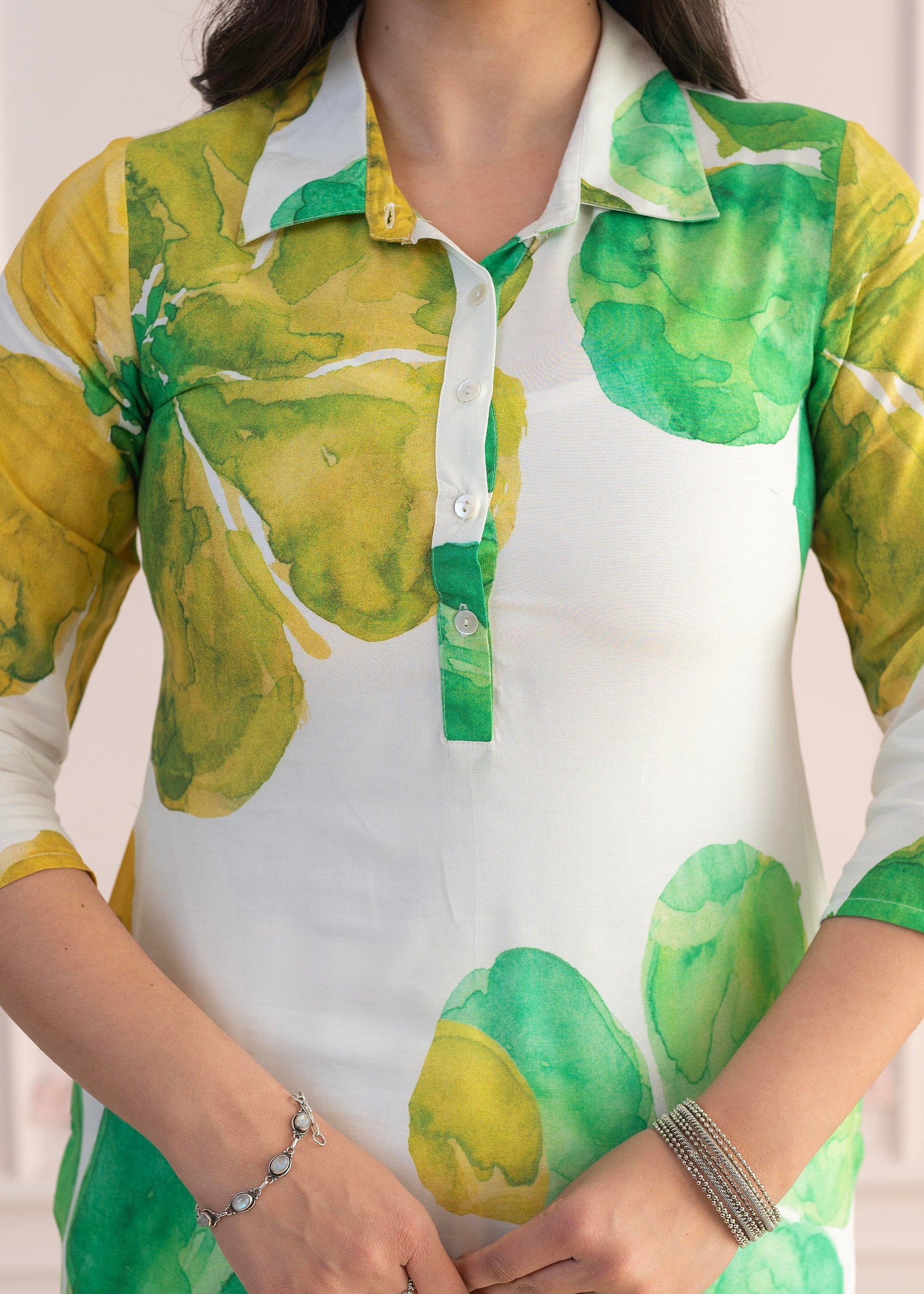 Juniper Green Floral Printed Viscose Kurta With Button Closure - Swadesiicart