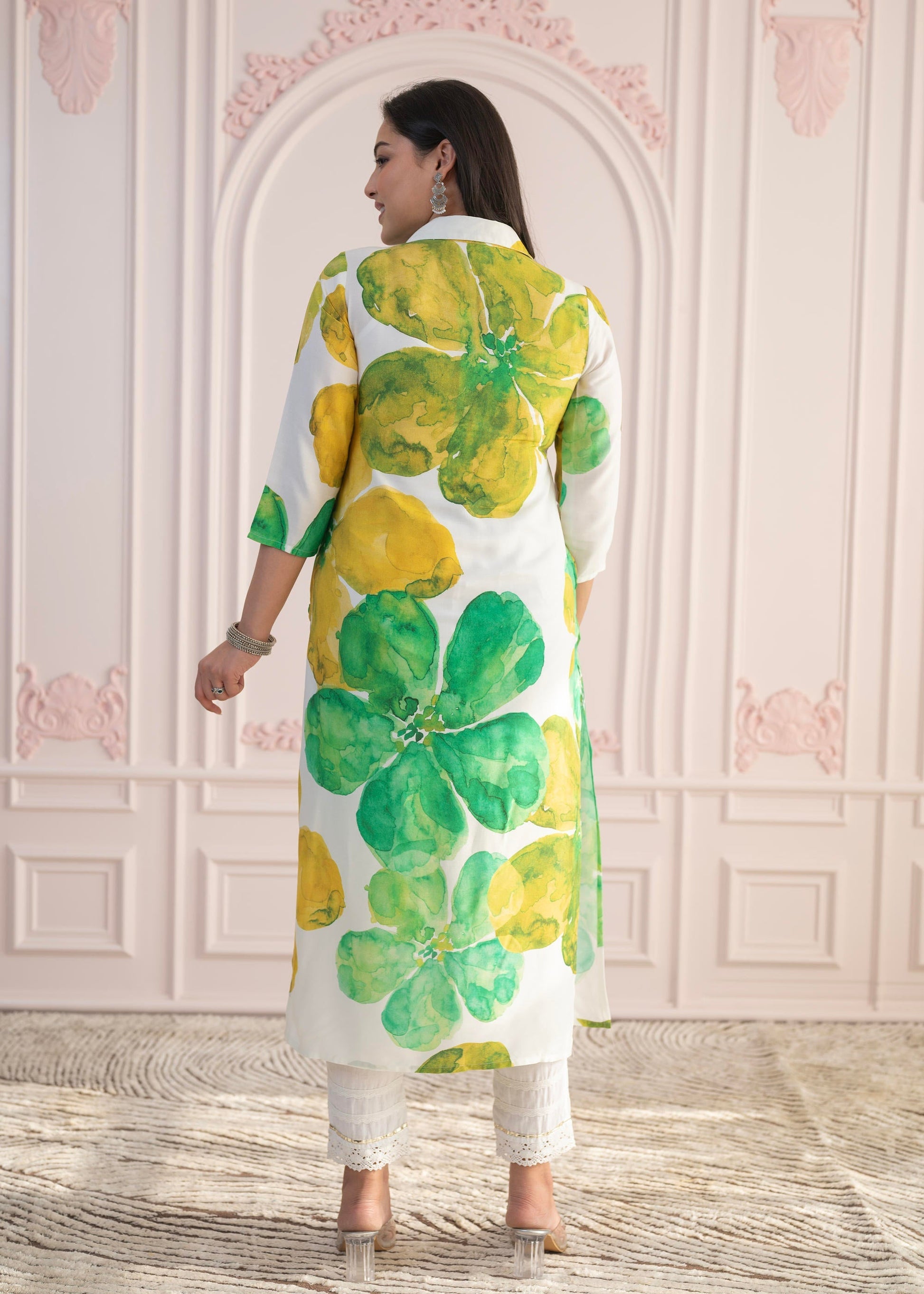Juniper Green Floral Printed Viscose Kurta With Button Closure - Swadesiicart