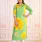Juniper Green & Yellow Printed Viscose Kurta with Button Details - Swadesiicart