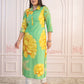 Juniper Green & Yellow Printed Viscose Kurta with Button Details - Swadesiicart