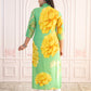 Juniper Green & Yellow Printed Viscose Kurta with Button Details - Swadesiicart