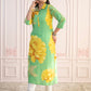 Juniper Green & Yellow Printed Viscose Kurta With Button Details - Swadesiicart