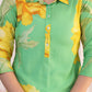 Juniper Green & Yellow Printed Viscose Kurta with Button Details - Swadesiicart