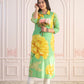 Juniper Green & Yellow Printed Viscose Kurta with Button Details - Swadesiicart