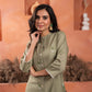 Juniper Olive Embroidered Kurta And Solid Bottom With Cotton Lace And Buttons - Swadesiicart