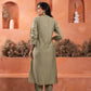 Juniper Olive embroiderd kurta and solid bottom with cotton lace and buttons - Swadesiicart