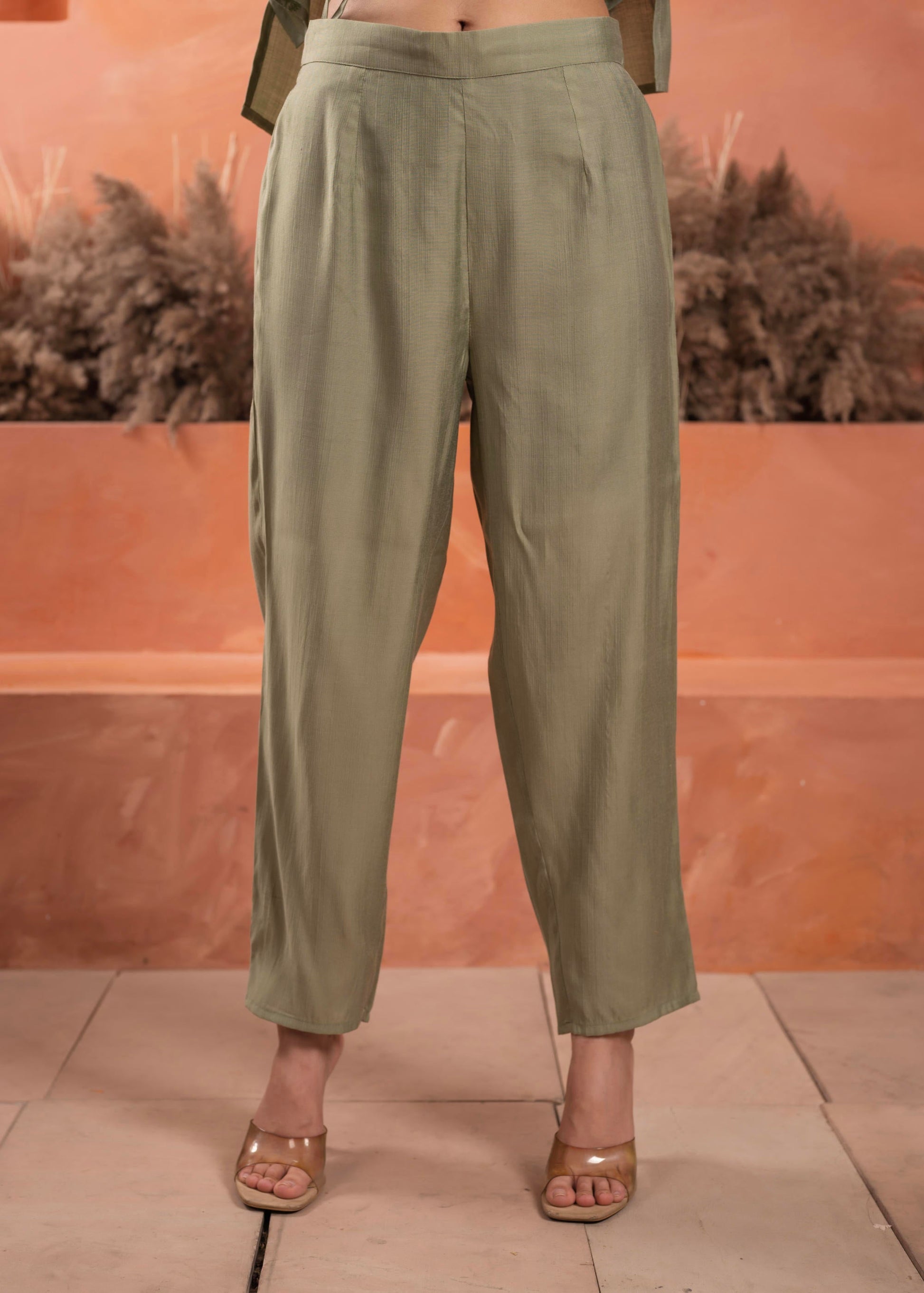 Juniper Olive Embroidered Kurta And Solid Bottom With Cotton Lace And Buttons - Swadesiicart