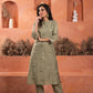 Juniper Olive embroiderd kurta and solid bottom with cotton lace and buttons - Swadesiicart