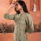 Juniper Olive embroiderd kurta and solid bottom with cotton lace and buttons - Swadesiicart