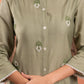 Juniper Olive embroiderd kurta and solid bottom with cotton lace and buttons - Swadesiicart