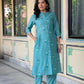 Juniper Turquoise embroiderd kurta and solid bottom with cotton lace - Swadesiicart