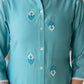 Juniper Turquoise embroiderd kurta and solid bottom with cotton lace - Swadesiicart