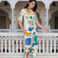 Juniper Multicolor Abstract Printed Co-Ord Set In White Base - Swadesiicart