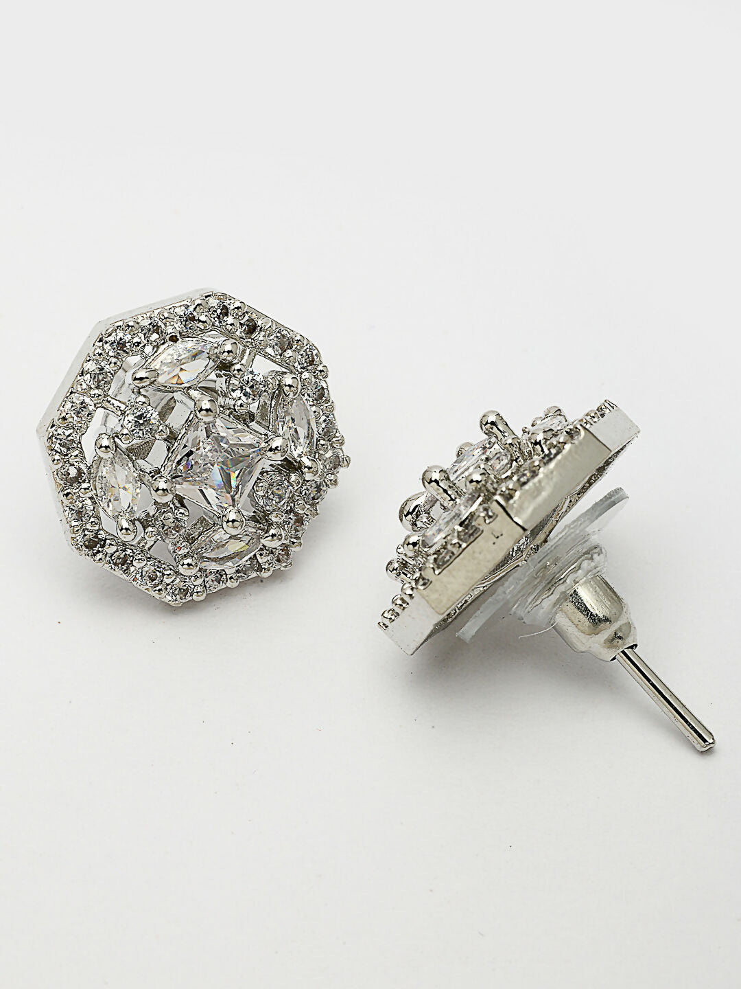NVR Women's Silver-Plated AD- Studded Circular Shaped Studs Earring | Swadesiicart