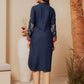 Juniper Midnight Blue Floral Printed Viscose Kurta With Button Detailing - Swadesiicart