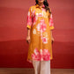 Juniper Mustard Floral Printed A-Line Kurta With Button Detailing - Swadesiicart