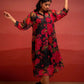 Juniper Black Floral Printed A-Line Kurta With Inner And Button Detailing - Swadesiicart
