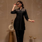 Juniper Black Solid Viscose Tunic And Pants Co-Ord Set With Thread Work And Button Detailing - Swadesiicart