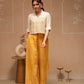 Juniper Off White Mustard Solid Viscose Top And Printed Cotton Pants Co-Ord Set With Thread Work And Buttons - Swadesiicart