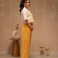 Juniper Off White Mustard Solid Viscose Top And Printed Cotton Pants Co-Ord Set With Thread Work And Buttons - Swadesiicart