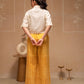 Juniper Off White Mustard Solid Viscose Top And Printed Cotton Pants Co-Ord Set With Thread Work And Buttons - Swadesiicart