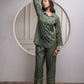 Juniper Fuchsia Green Solid Viscose Tunic And Pants Co-Ord Set With Zari Work And Button Detailing - Swadesiicart