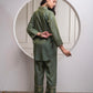 Juniper Fuchsia Solid Green Viscose Tunic And Pants Co-Ord Set With Zari Work And Button Detailing - Swadesiicart