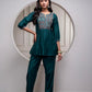 Juniper Bottlegreen Solid Viscose Gathered Tunic And Pants Co-Ord Set With Thread Work - Swadesiicart
