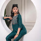 Juniper Bottlegreen Solid Viscose Gathered Tunic And Pants Co-Ord Set With Thread Work - Swadesiicart