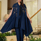 Juniper Navy Embellished Kaftan & Pant Co-Ord Set With Sequins And Beads - Swadesiicart