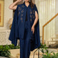 Juniper Navy Embellished Kaftan & Pant Co-Ord Set With Sequins And Beads - Swadesiicart